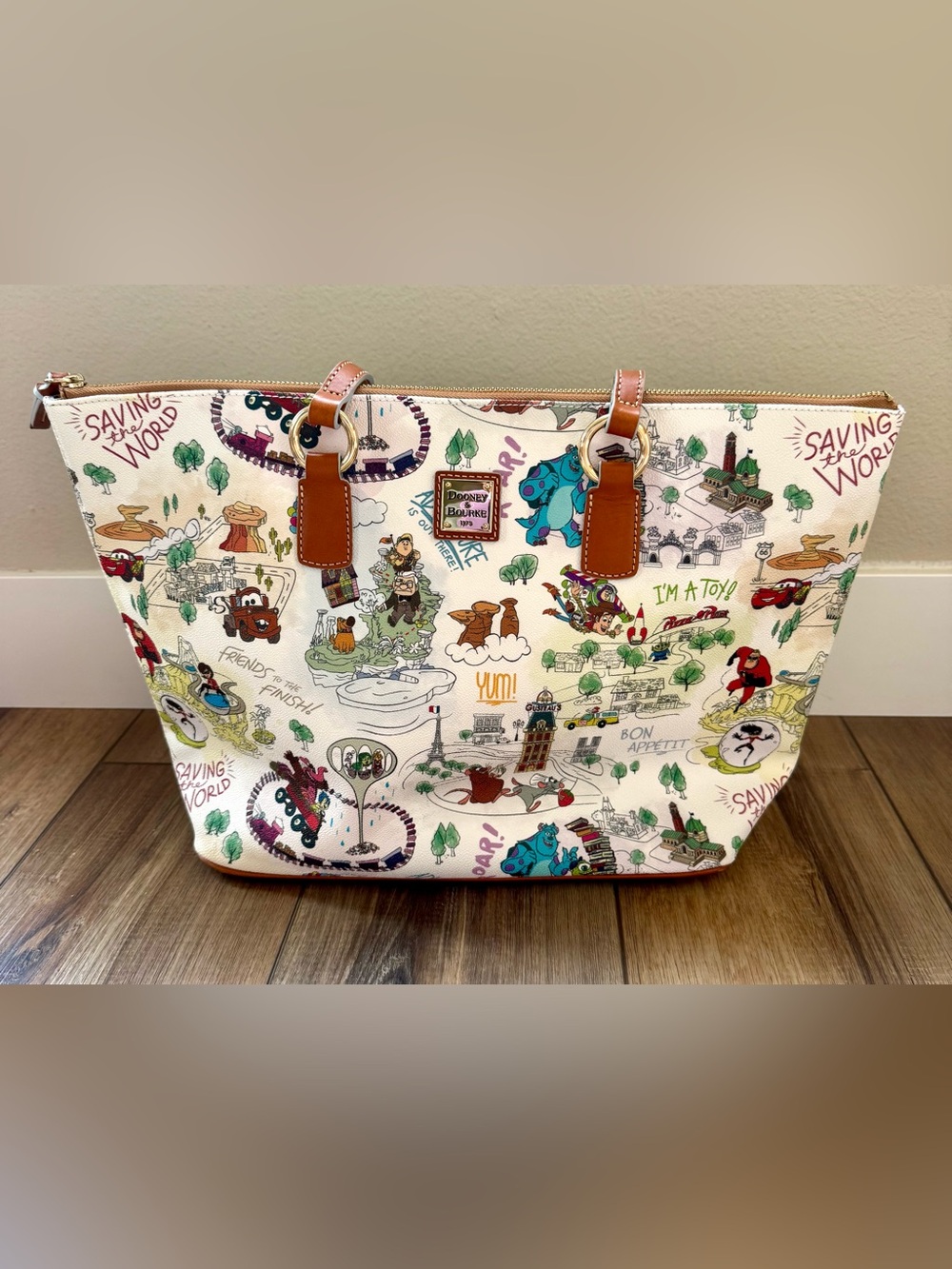 Disney Pixar Maps Dooney & Bourke Tote | EUC | Zip Closure | Blue Lining